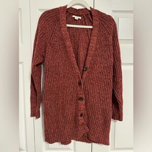 American Eagle Chunky Knit Long Rust-Colored Cardigan